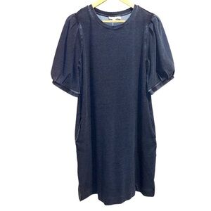 Chicos blue dress Puff Sleeve Dress zenergy large NEW